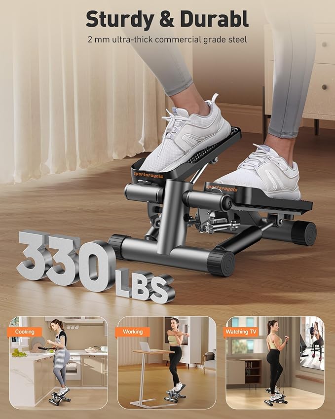 Sportsroyals Stair Stepper,Twist/Mini Stepper for Exercise at Home,Step Machine with Resistance Bands for Full Body Workout, 350lbs+ Capacity