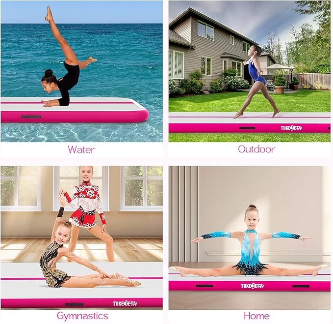 Thickness Inflatable Gymnastics Mat with Electric Pump and Storage Bag, Gymnastic Mats for Home Use Kids Adults, Air Cheer Mat for Training Yoga Cheerleading Gym Outdoor