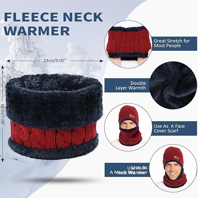 FZ FANTASTIC ZONE Mens Womens Winter Beanie Hat Scarf Set Warm Knit Thick Fleece Lined Skull Cap Neck Warmer for Men Women