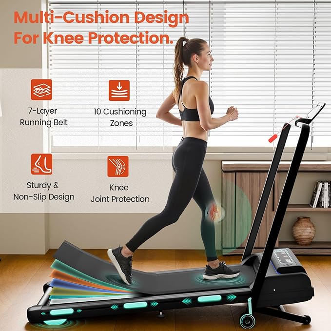 Treadmill with 12% 11-Level Auto Incline, Walking Pad with Handle Bar, 450 lbs Capacity, Under Desk Foldable Treadmills with Bluetooth Speaker, Powerful Walking Pad for Home, APP Connect