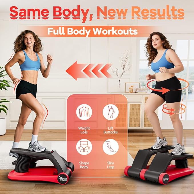 Air Compression Resistance Stepper – Adjustable Mini Stair Climber for Home Cardio Workout, Portable Stepper Machine with LCD Display, 5-Level Adjustable Resistance, Non-Slip Pedals - Batt. not incl.