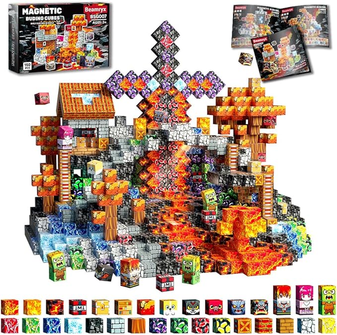 150 PCS Magnetic Blocks - Building Block for Kids Ages 4-8, Magnet Blocks Cubes Tiles Constructions Toys Girl Boy, STEM Educational Stacking Toy, Play Game Preschool Learning Gifts