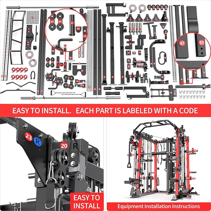 Smith Machine, Multi-Purpose Strength Power Cage with Cable Crossover System and More Training Accessories,Squat Rack Power Rack，Suitable for Home Gyms
