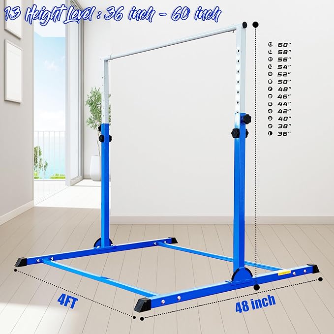 MARFULA Gymnastic Bar with 4 ft Inner Width 5 ft Adjust Height for Kids Kip Bar with 350 lbs Gymnastic Training Equipment for Kids 3-15 Years Home and Club Use