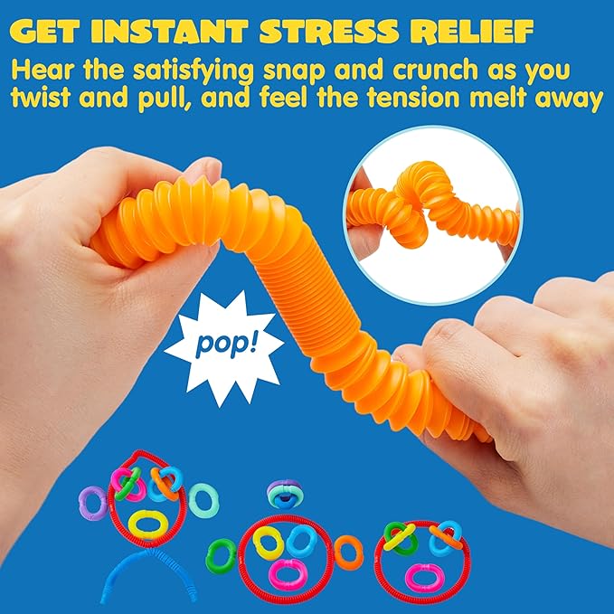JOYIN 36 Pack Pop Tubes, Sensory Toys (Small) Fidget Toys Party Favors - 9 Colors, Creativity Learning & Fun for Toddler Kids - Perfect for Christmas Goodie Bags, Classroom School Reward