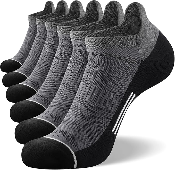 FITRELL 6 Pack Men's Ankle Running Socks Low Cut Cushioned Athletic Sports Socks 7-9/9-12/12-15