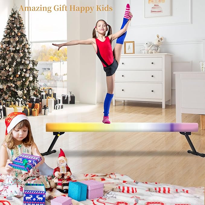 EL&IT·Wings 6ft/8ft Gymnastic Balance Beam, Adjustable High and Low Level Floor Beam - Highly Stable - Gym Practice Training Equipment for Kids Children Girls Home
