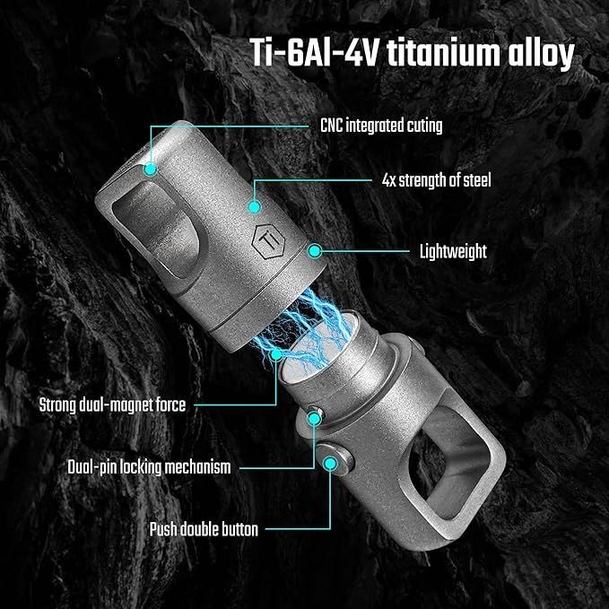 KeyUnity KA48 Titanium Magnetic Quick-Release Keychain, 360° Swivel Double-End Connector with Dual-Button Safety, 20kg Load, for Car Keys, USB Drives, and EDC Tools 2Pcs