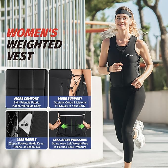 ZELUS Weighted Vest, 10&15lb. Z-Fit Weight Vest for Women Men with Adjustable Soft Iron Weights, Unisex Training Vest for Walking Strength Training, Workout Vest with Pockets Reflective Strip (Black, M/L)