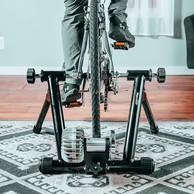 Alpcour Fluid Bike Trainer Stand for Indoor Riding – Portable Foldable Stainless Steel Trainer, Noise Reduction, Progressive Resistance, Dual-Lock System – Road & Mountain Bikes' Stationary Exercise