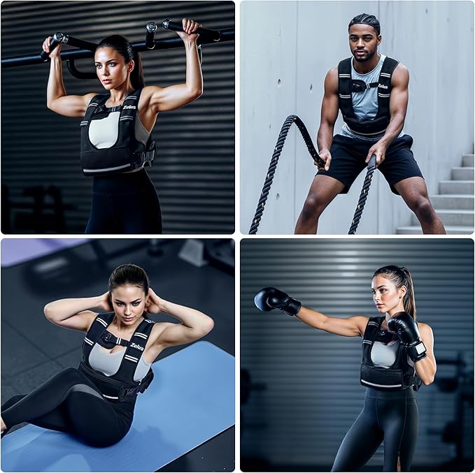 ZELUS Weighted Vest for Women Men, 4-10lb/11-20lb/20-32lb Curve-Fit Ergonomic Design Adjustable Workout Vest with 6 Iron Sand Bags, SGS-Certified Rucking Vest for Strength Training & Cardio Workouts