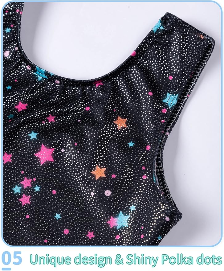 Nymphperi 2 Packs Gymnastics Leotard for Girls Sparkle Biketards with Shorts Kids Sleeveless Unitard One-Piece Dancewear