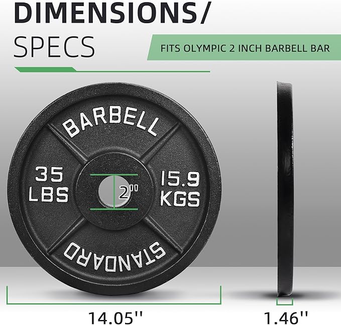 Fitvids 2-Inch Olympic Cast Iron Weight Plate for Strength Training & Weightlifting, Multiple Sizes