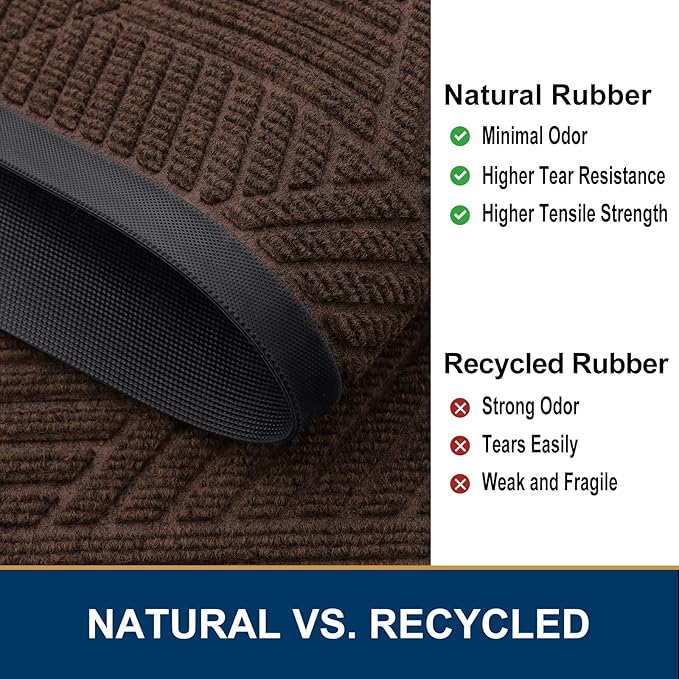 Smiry Front Door Mat Outside Entrance, Heavy Duty Sturdy Natural Rubber Doormat, Trap Dirt and Moisture, Easy Clean Low Profile Mats for Indoor Outdoor Entry, Irregular Triangle (59x35, Dark Brown)