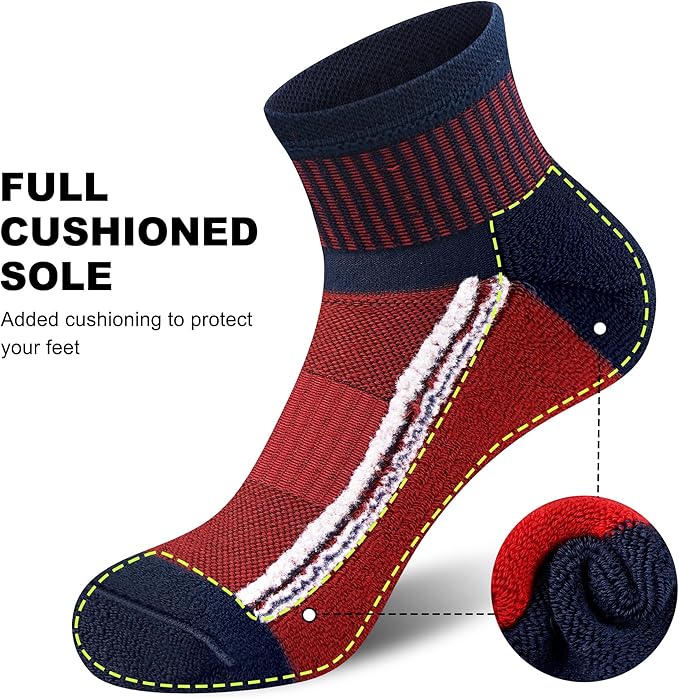 Gonii Mens Athletic Ankle Socks 5-Pairs - Blister Defense & Cushioned for Running, Hiking, Sports
