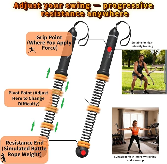 Adjustable Ropeless Battle Ropes for Home Gym for Men & Women, Heavy Duty Cordless Battle Rope with Storage Bag,Exercise Ropes with Variable Resistance, Strength & Low-Impact Cardio for HIIT(Black)