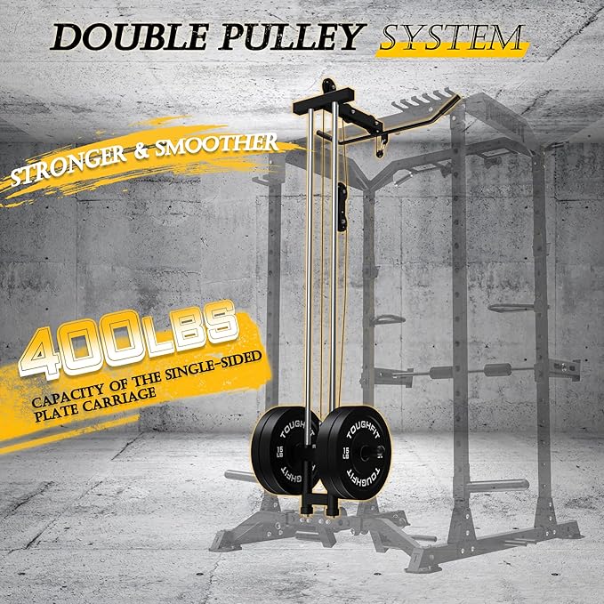 ToughFit 2024 Upgraded T2 Power Cage Muti-Function Power Rack with LAT Pulldown System Squat Rack with Weights and Bar Set for Home Gym with Unique Training Attachment