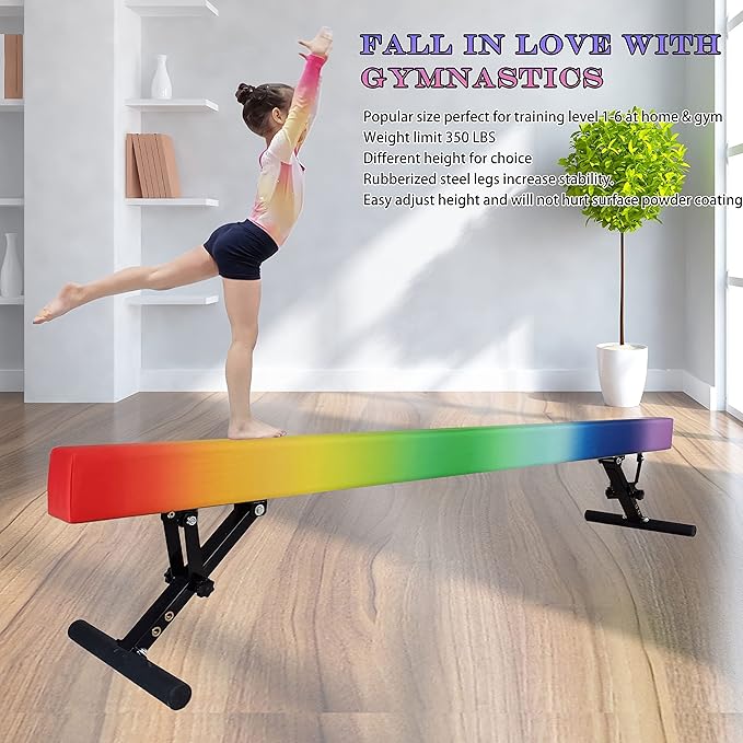 Adjustable Balance Beam for Kids, 8FT Gymnastics Beam with Anti-Slip Legs, High and Low Floor Beam for All Gymnastics Levels, Professional Gymnastic Equipment for Home, Gym Center
