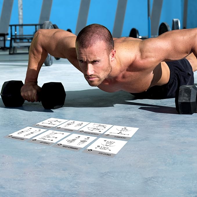 NewMe Fitness Dumbbell Workout Cards, Instructional Fitness Deck for Women & Men, Beginner Fitness Guide to Training Exercises at Home or Gym (Dumbbell, Vol 1)
