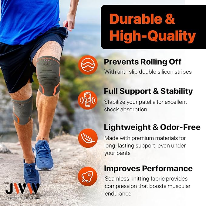 Knee Compression Sleeve, 2 Pack Knee Brace for Women Men Knee Pain Relief, Running Knee Support, Knee Braces for Meniscus Tear ACL Arthritis Recovery, Rodilleras para Gym Fitness (Orange, XL)