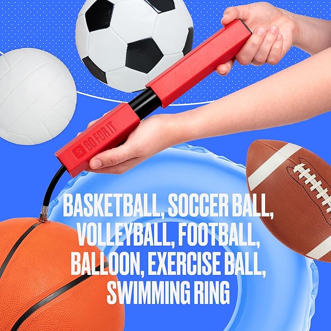 SPORTBIT Ball Pump for Sports Balls - Push & Pull Inflating System - Hand Pump for All Exercise Balls - Volleyball Pump, Basketball Inflator, Football & Soccer Ball Air Pump - Goes with 5 Needles Set