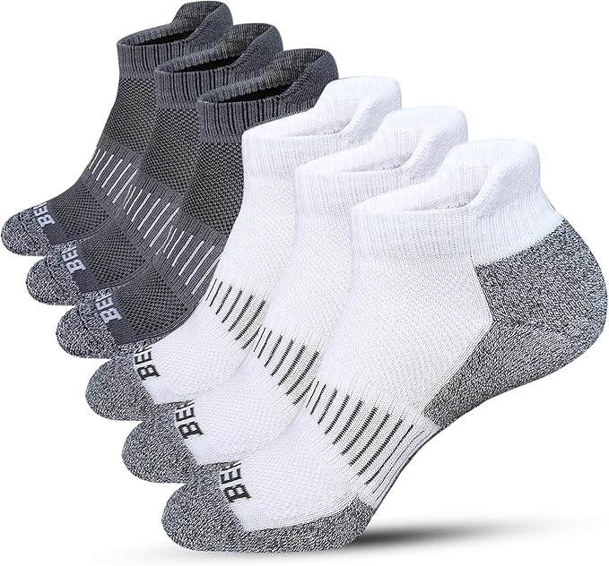 BERING Men's Athletic Running Ankle Socks Cushioned Heel Tab (6 Pairs)