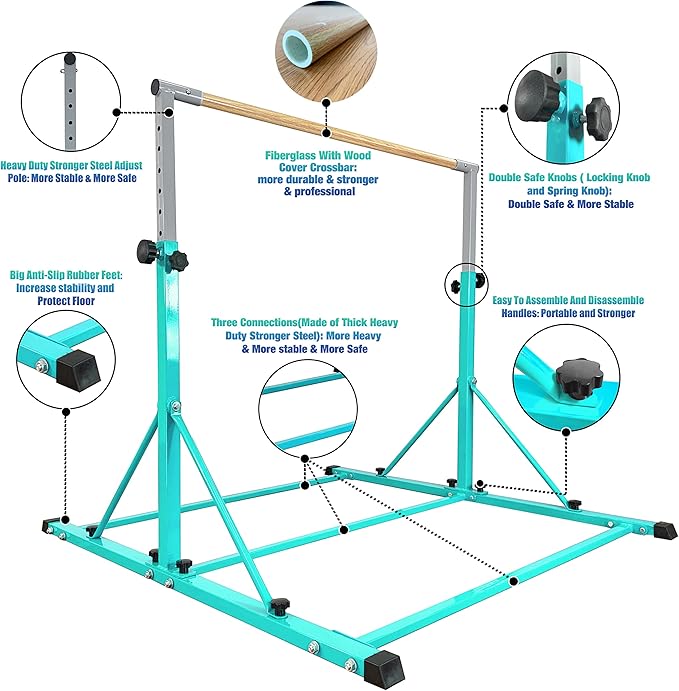 Marfula Gymnastic Bar For Kid and Teenage of 3-25, 5Ft/8 FT Base Length 4Ft Width 5Ft Adjust Height, Gymnastic Kip Bar For Gymnast, Gymnastic Training Equipment For Professional Training Home Club Use