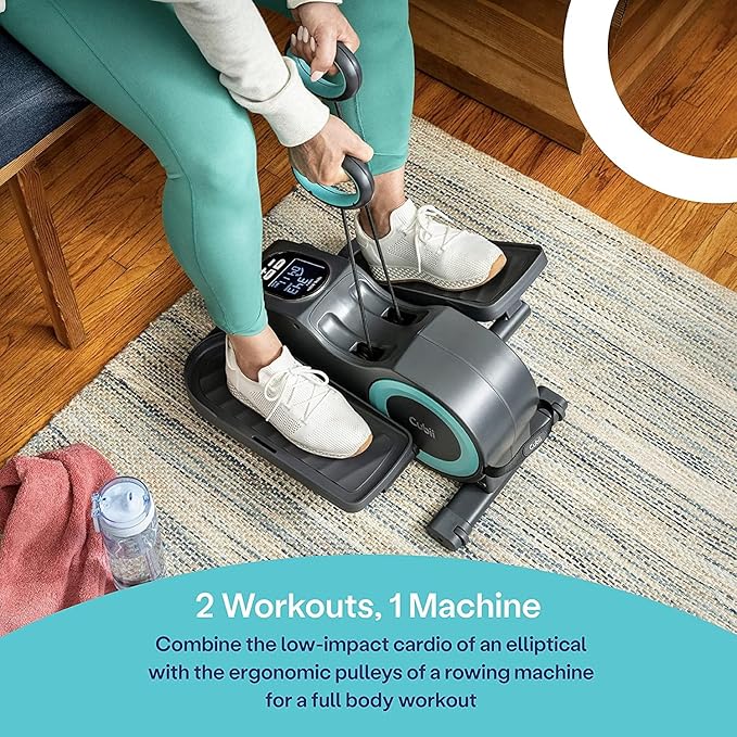 Cubii Total Body - Under Desk Seated Elliptical Pedal Exerciser with Built in Upper Body Resistance Bands, 12 Levels of Resistance, LCD Display, Whisper Quiet - Adult to Seniors
