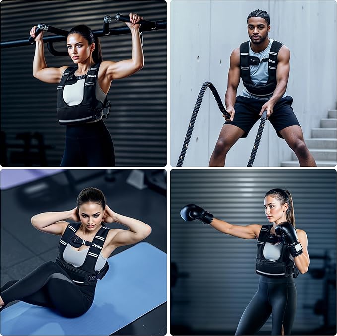 ZELUS Weighted Vest for Women Men, 4-10lb/11-20lb/20-32lb Curve-Fit Ergonomic Design Adjustable Workout Vest with 6 Iron Sand Bags, SGS-Certified Rucking Vest for Strength Training & Cardio Workouts