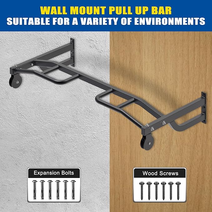 Kipika 48" Ceiling Mounted Pull Up Bar, Heavy Duty Multi-Grip Chin Up Bar,Mounted Pullup Bar, Adjustable Height, Pull Up Bands for Chin Ups & Body Stretching, Ideal for Home Gym and Strength Training