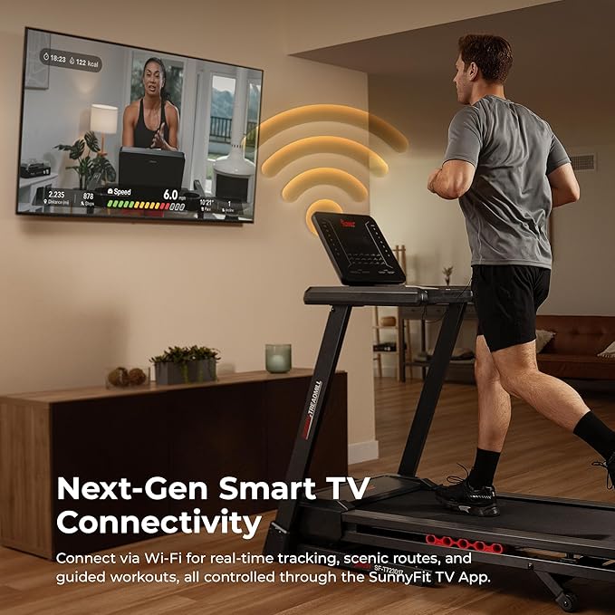 Sunny Health & Fitness Smart Heavy-Duty Auto Incline Treadmill with 20" Running Deck and Free SunnyFit App Connection