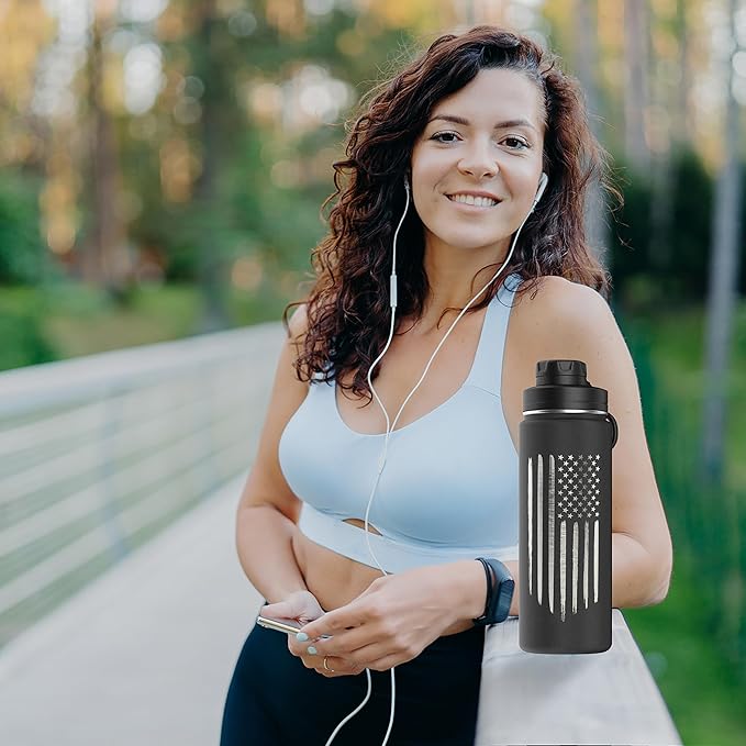 American Flag 20oz Sports Water Bottle | Insulated Metal | Stainless Steel | Outdoor Sports, Hiking - USA Flag 20oz Bottle