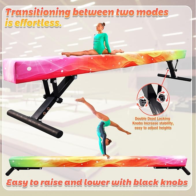 PreGymnastic 8FT Balance Beam, Raised Gymnastics Beam for Kids Ages 3-12, Home Gym Equipment for Training, Adjustable Balancing Beam Indoor, Off-Ground Competition Style
