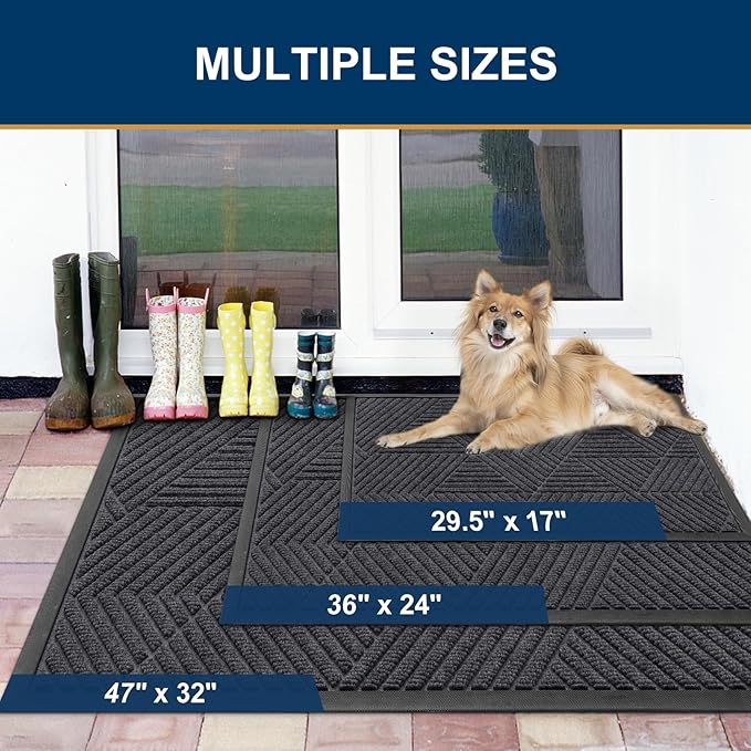 Smiry Front Door Mat Outside Entrance, Heavy Duty Sturdy Natural Rubber Doormat, Trap Dirt and Moisture, Easy Clean Low Profile Mats for Indoor Outdoor Entry, Irregular Triangle (59x35, Medium Grey)