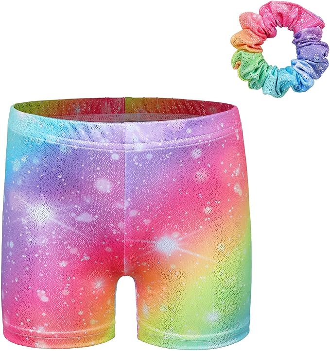 BAOHULU Gymnastics Leotards for Girls Long Sleeve Sparkly Cute Pattern Dance Outfit with Matching Shorts Set