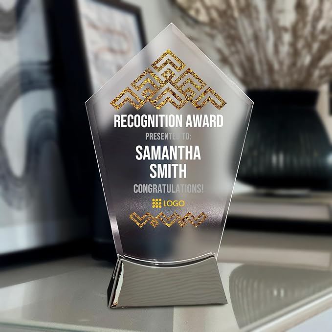 7 1/2" Personalized Glass Plaque for Awards and Trophies Custom Award for Employee of the Month, Retirement, Leadership and Appreciation Gift J Awards (D2)