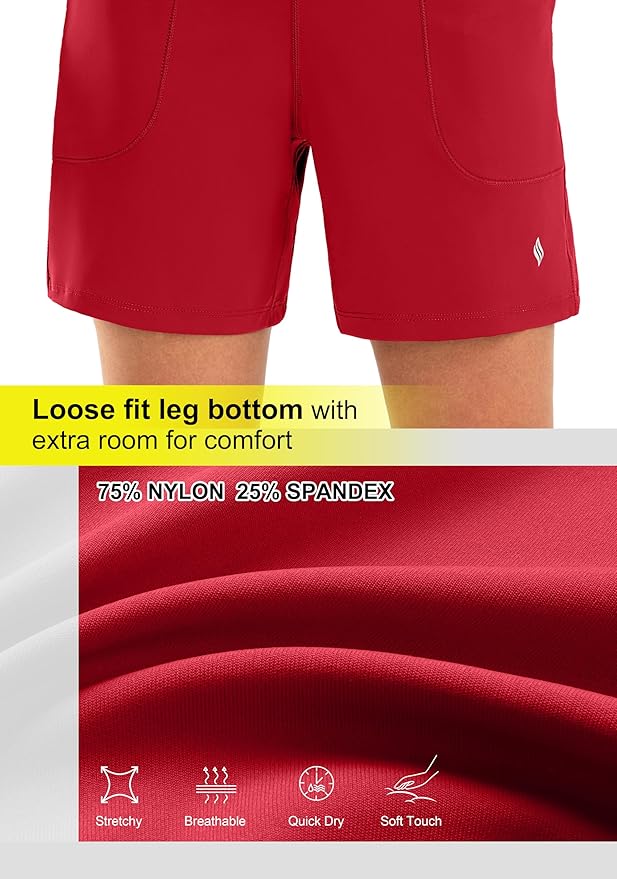 SANTINY Women's 6'' Athletic Long Shorts with 4 Pockets High Waisted Bermuda Shorts for Women Walking Running Casual