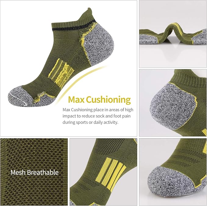 JOYNÉE Mens Ankle Athletic Low Cut Socks Running Sports Cushioned Sock for Men 6 Pack