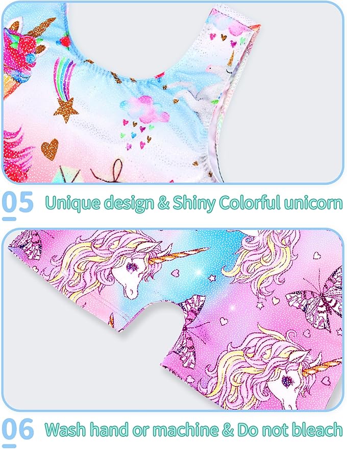 Nymphperi 2 Packs Gymnastics Leotard for Girls Sparkle Biketards with Shorts Kids Sleeveless Unitard One-Piece Dancewear