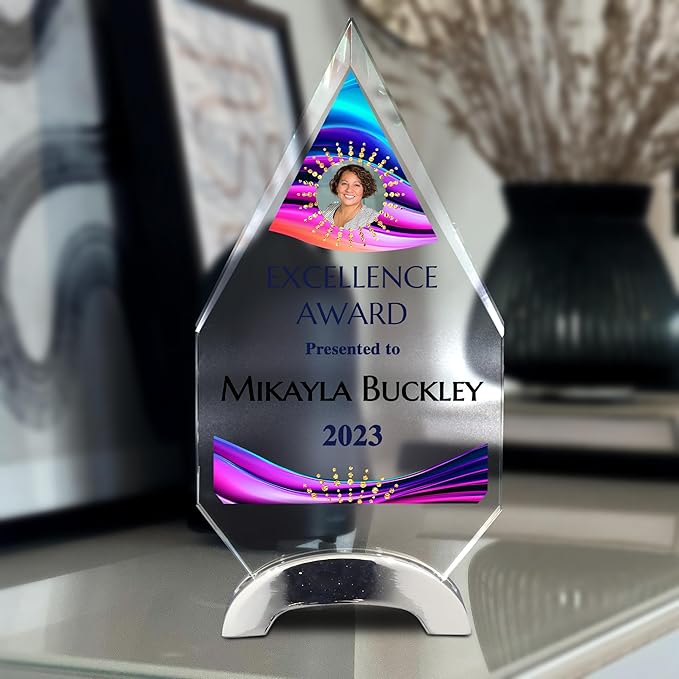 9 1/4" Personalized Glass Plaque for Awards and Trophies, Custom Award for Employee of the Month, Retirement, Leadership and Appreciation Gift P (Design 6)