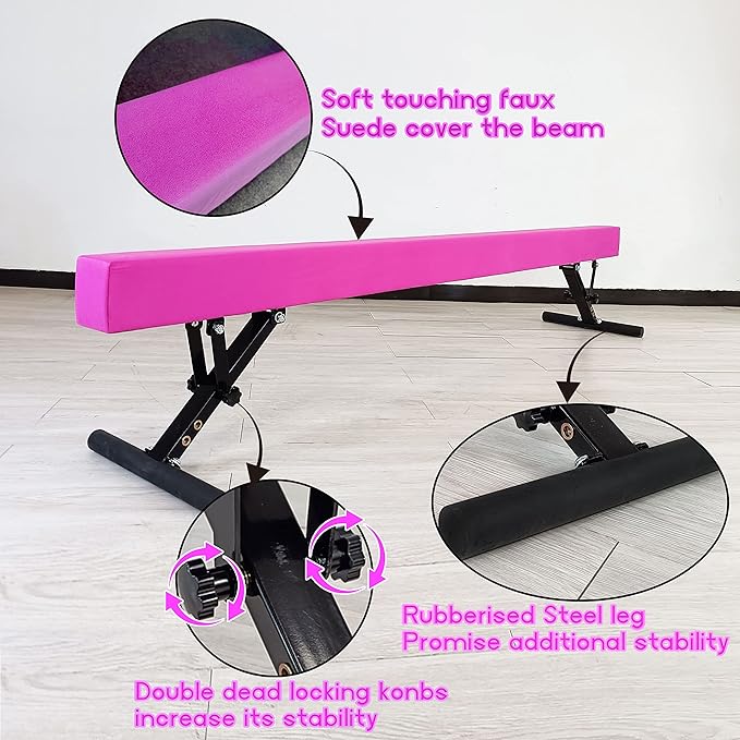 Adjustable Balance Beam for Kids, 8FT Gymnastics Beam with Anti-Slip Legs, High and Low Floor Beam for All Gymnastics Levels, Professional Gymnastic Equipment for Home, Gym Center