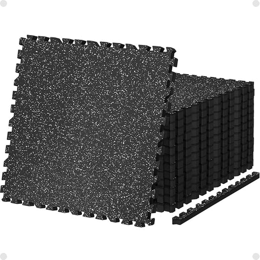 AIRHOP 0.79in Thick 48 Sq Ft Exercise Equipment Mats, 12 Tiles Upgraded Rubber Top with High Density EVA Foam, Large Interlocking Puzzle Gym Flooring for Home Gym, Heavy Weight Workout,Black & White