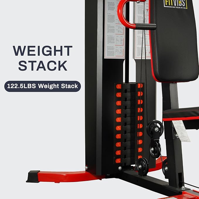Fitvids Home Gym Equipment, Multifunctional Full Body Workout Weight Machine Station with Weight Stack, All in One Exercise Equipment with Pulley System & Seated Rowing for Home Gym Strength Training