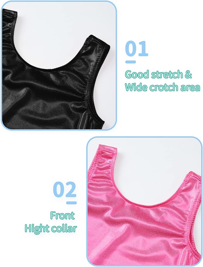 Nymphperi 2 Packs Gymnastics Leotard for Girls Sparkle Biketards with Shorts Kids Sleeveless Unitard One-Piece Dancewear