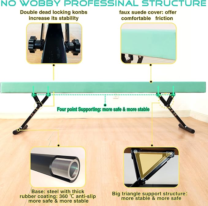 8 Ft Gymnastic Balance Beam with Adjustable Height From7 inch to 22 inch for Kids Children Home Practice, Adjustable Balance Beam with Leg, High and Low Floor Gymnatic Training Beam