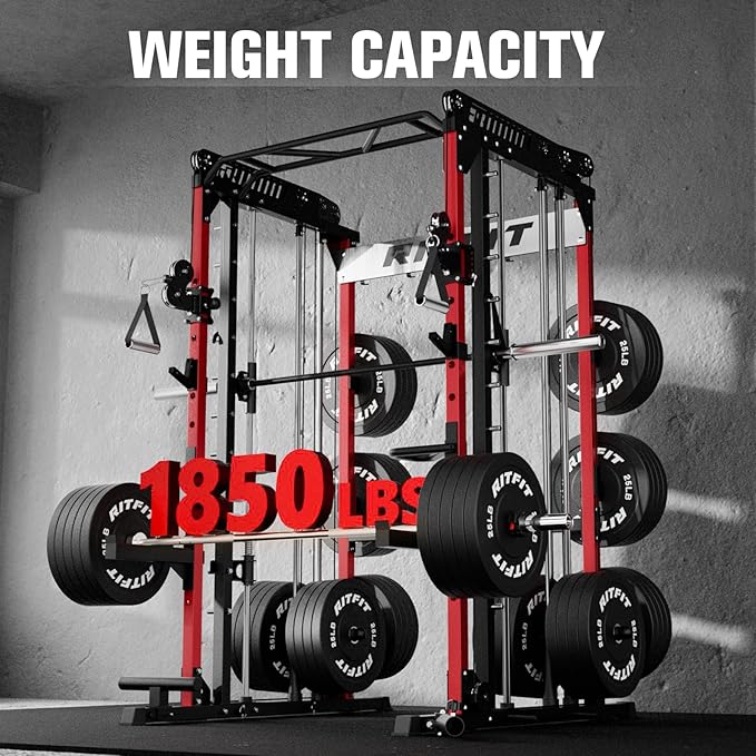 RitFit M1 Pro Smith Machine Package, All-in-One Power Cage with Weight Stack Set, Includes LAT Pulldown & Cable Crossover System for Home Gyme