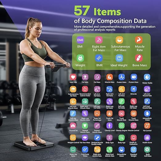 Smart Scale for Body Weight and Fat,BMI,Muscle Mass 57 Body Composition Measurement,8 Electrodes Digital Bathroom Scale,with 5.25-inch VA Color Screen on Retractable Handle,485lbs