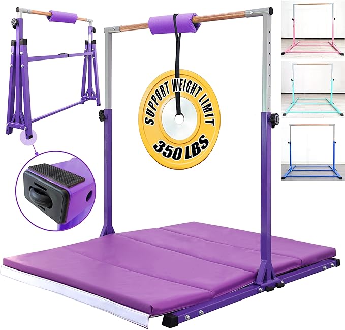 Foldable Gymnastic Bar for Kids Ages 3-20,5FT/6FT Horizontal Bar Base Length,Height Adjustable Kids Training Bar for Gymnastics,Gymnastics Equipment for Home Clubs