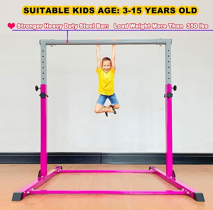 MARFULA Gymnastic Bar with 4 ft Inner Width 5 ft Adjust Height for Kids Kip Bar with 350 lbs Gymnastic Training Equipment for Kids 3-15 Years Home and Club Use