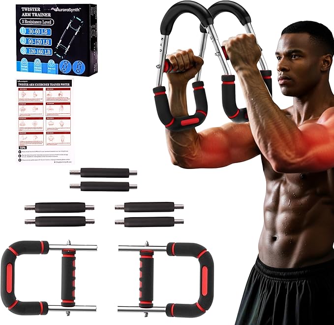 Twister Arm Trainer, Adjustable Chest Workout Equipment with 6 Resistance Levels Springs (30-160 Lbs), Arm Trainer for Men & Women, Detachable Home Gym Fitness Trainer with Anti-Slip Handles
